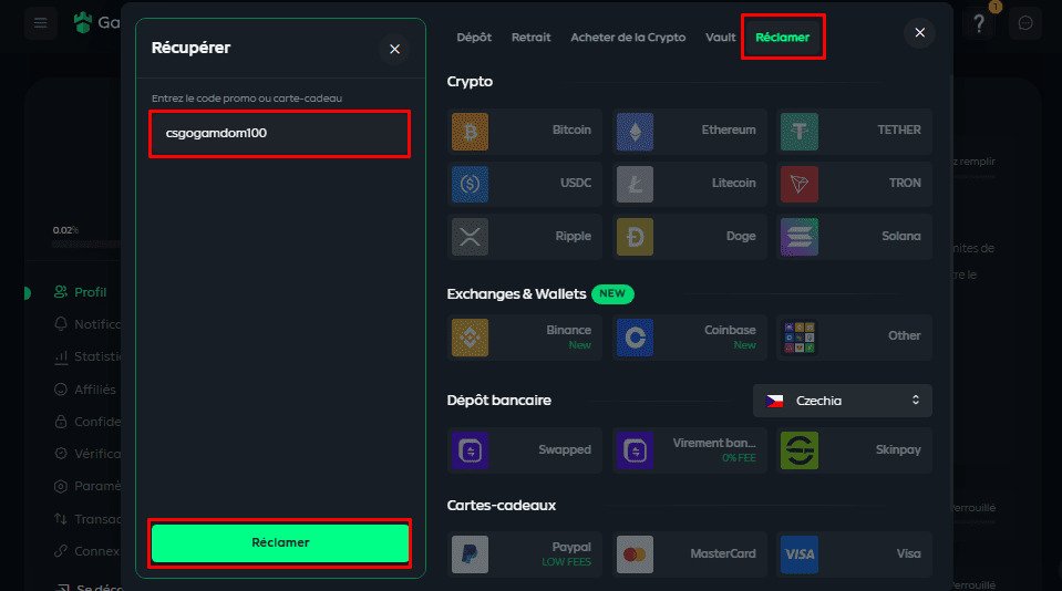 Saisir le code promo