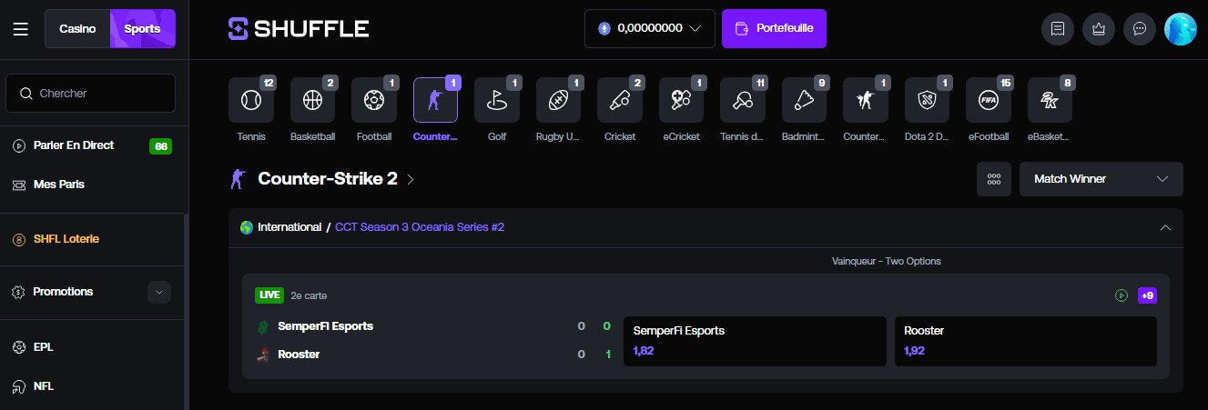 Shuffle se concentre sur les paris sur Counter-Strike 2